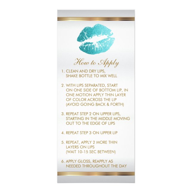 Carte Publicitaire Parties scintillant turquoise Instructions Lipstic (Devant)