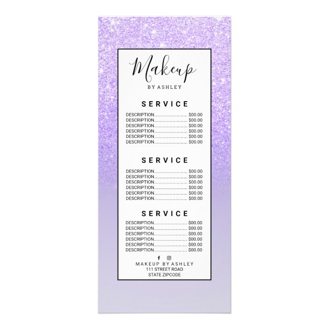 Carte Publicitaire parties scintillant violet ombre lilas pastel bloc (Devant)