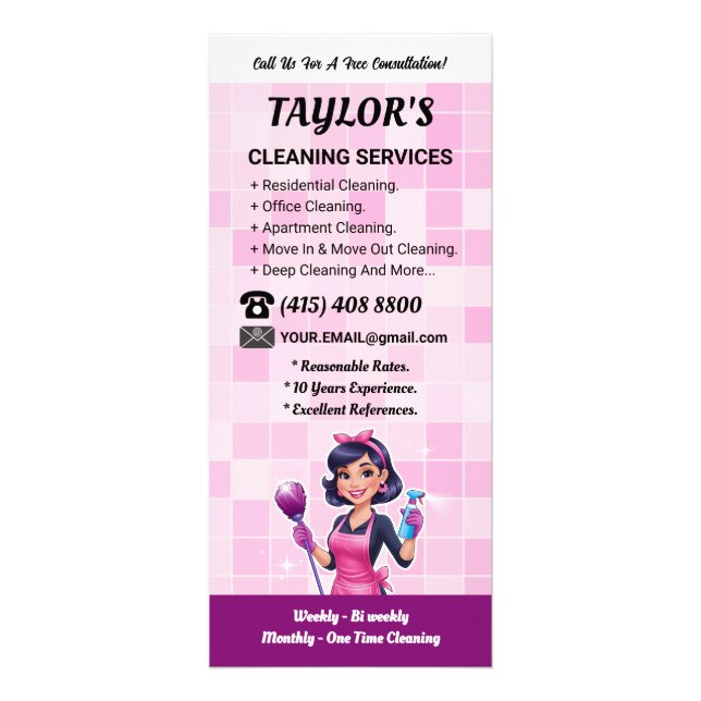 Carte Publicitaire Pink Janitorial Lady House Cleaning Service (Devant)