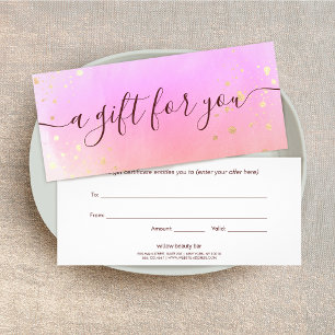 Carte Publicitaire Pink Watercolor Script Spa certificat cadeau