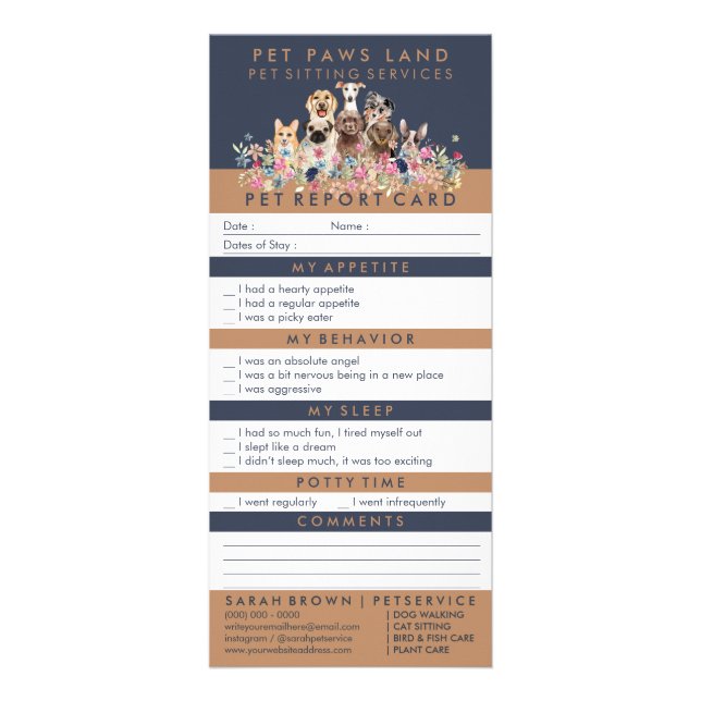 Carte Publicitaire Planche de rapport de compagnie d'animaux de compa (Devant)
