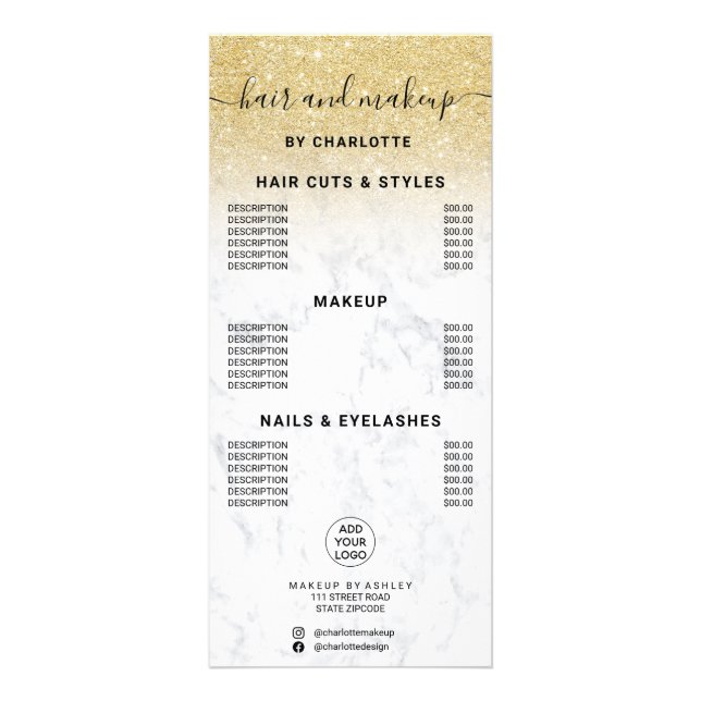 Carte Publicitaire Prix de maquillage en marbre parties scintillant o (Devant)