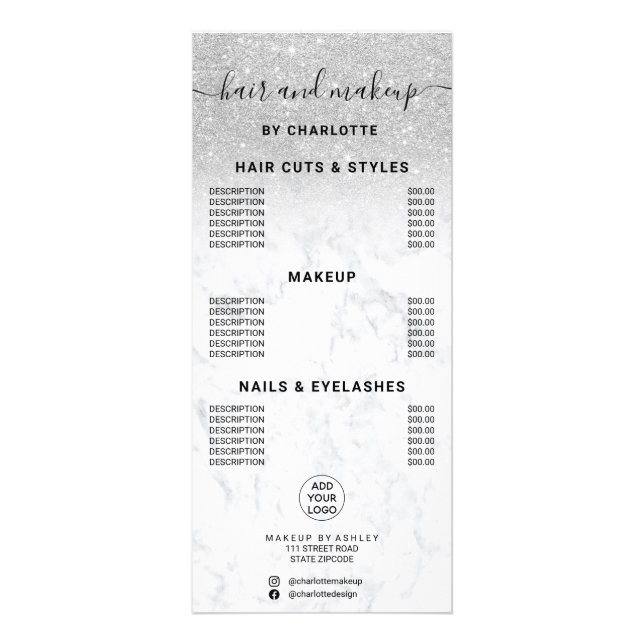 Carte Publicitaire Prix de maquillage en parties scintillant d'argent (Devant)