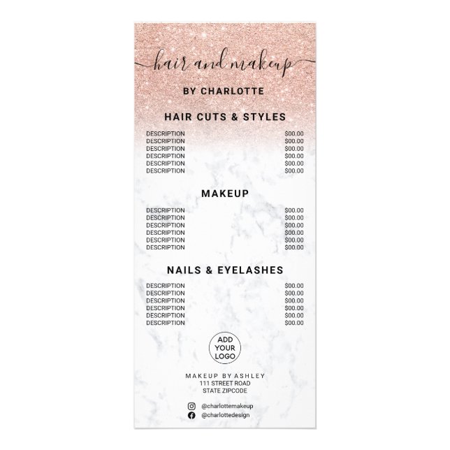 Carte Publicitaire Prix de maquillage rose parties scintillant or (Devant)