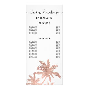 Carte Publicitaire Prix Rose de maquillage des cheveux de palmier d'o