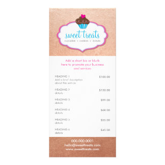 Carte Publicitaire PROMO PRIX SERVICES LISTE cupcake boulangerie rose