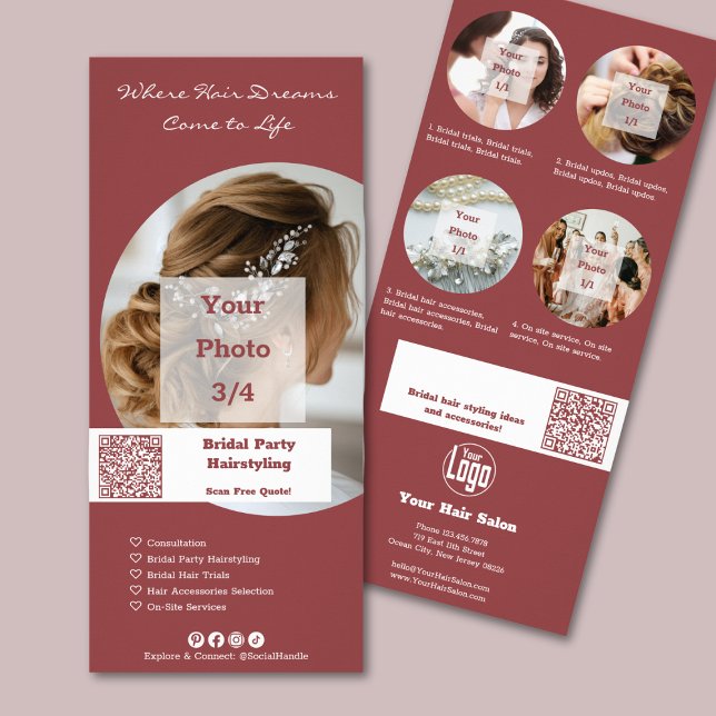 Carte Publicitaire Promotion Salon de coiffure Coiffure pour groupe d (Promotion Hair Salon Bridal Party Hairstyling Rack Card)