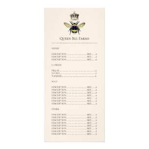 Carte Publicitaire Queen Bee Farm Honey Produits Liste des prix