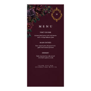 Carte Publicitaire Réception de mariage floral élégant Plum Noir Mood