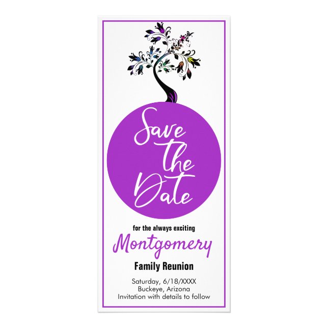 Carte Publicitaire Réunion Familiale Enregistrer La Date Arbre Coloré (Devant)