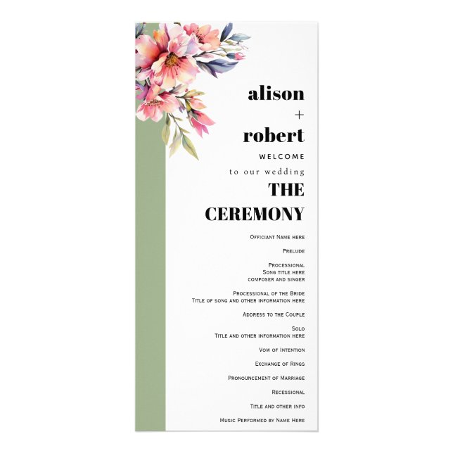Carte Publicitaire Rhododedron branch and flowers wedding program (Devant)