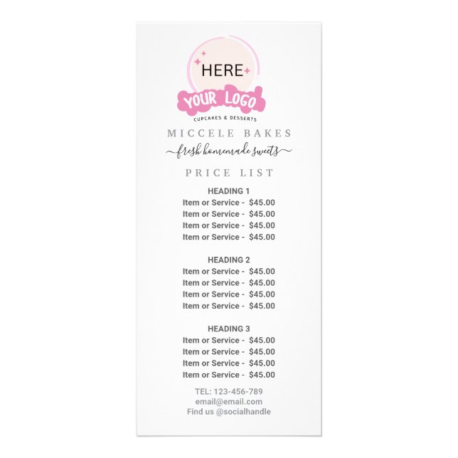 Carte Publicitaire Rose Ajouter votre logo Boulangerie Service Prix (Devant)