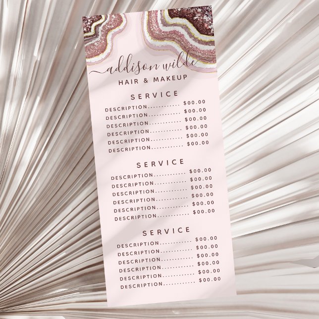Carte Publicitaire Rose Gold Blush Rose Pailleté Géode d'Agate (Créateur téléchargé)