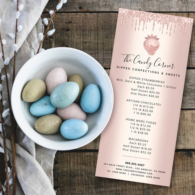 Carte Publicitaire Rose Gold Fraise Parties scintillant Drivers Desse (Créateur téléchargé)