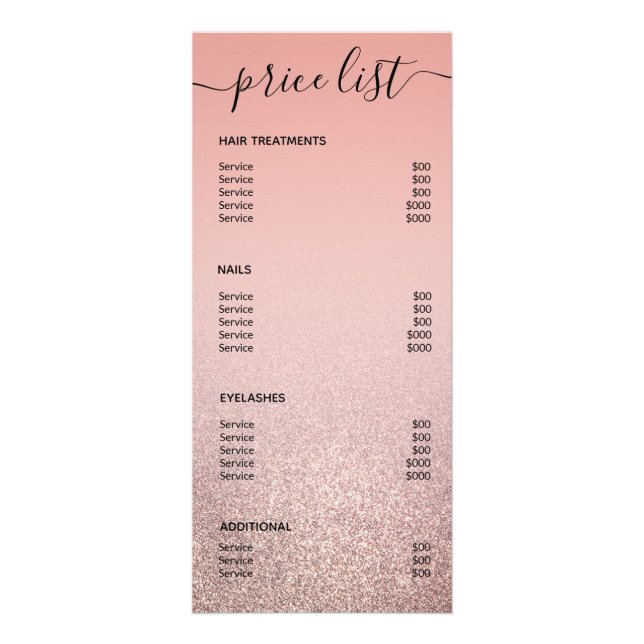 Carte Publicitaire Rose Gold Parties scintillant Blush Pink Salon Pri (Dos)