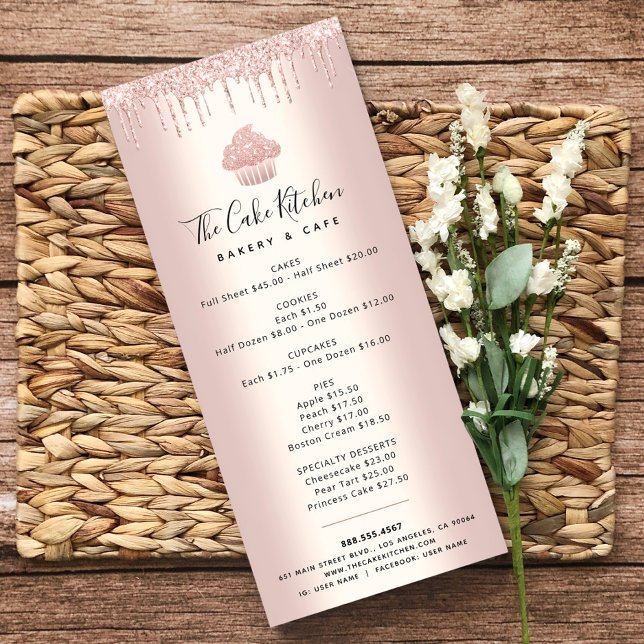 Carte Publicitaire Rose Parties scintillant or Boulangerie Cupcake Pâ (Créateur téléchargé)