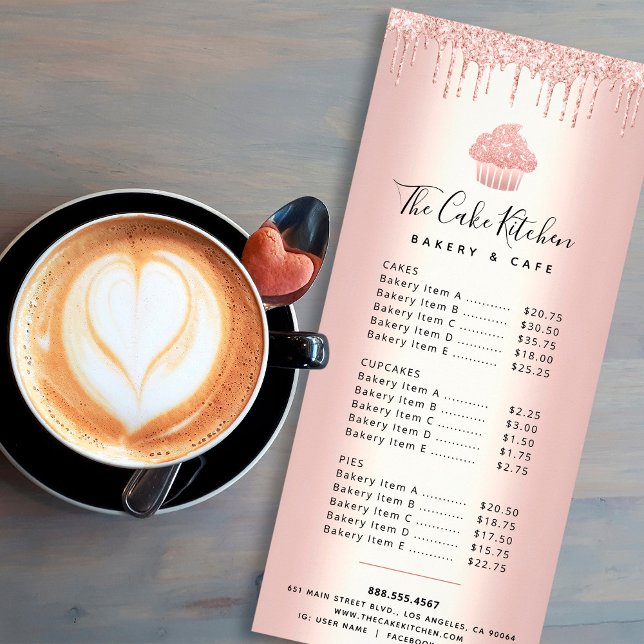 Carte Publicitaire Rose Parties scintillant or Cupcake Boulangerie Pâ (Créateur téléchargé)