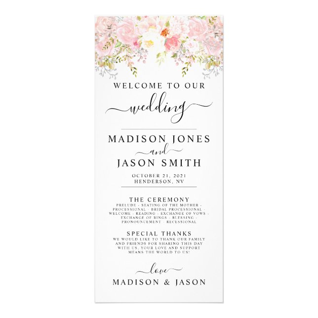Carte Publicitaire Roses Peony Blush Pink Wedding  Program (Devant)