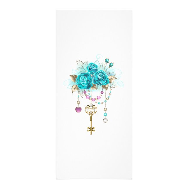 Carte Publicitaire Roses turquoise avec touches (Devant)