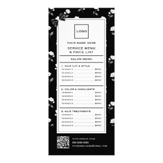 Carte Publicitaire Salon de coiffure floral noir et blanc Coiffeur St