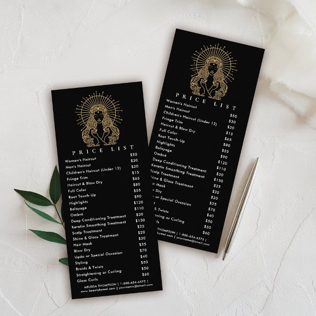 Carte Publicitaire Salon de Coiffure Ongles Maquillage Cils Tarot Lis (hair salon price card mystical tarot celestial beauty makeup nails lashes stylist beauty)