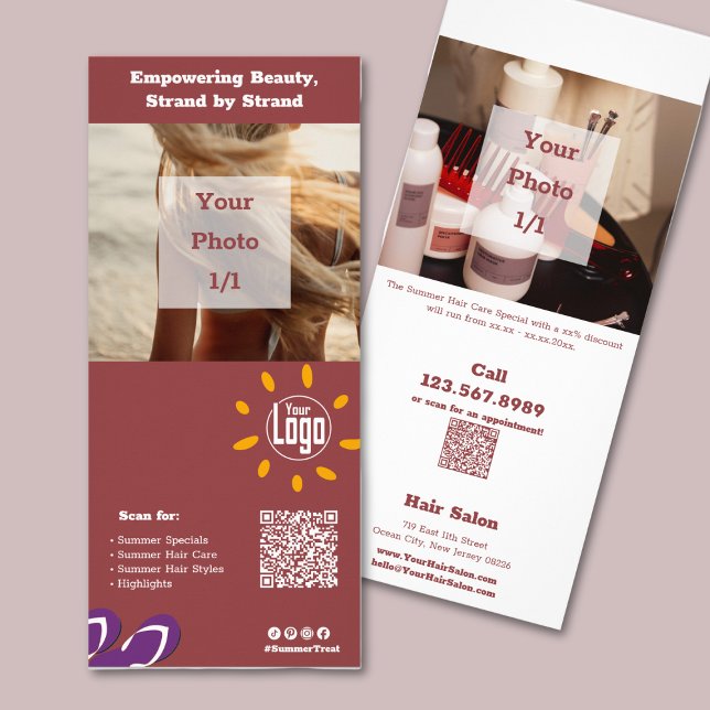 Carte Publicitaire Salon des cheveux - Hair-Care Promotion Rack Card (Hair Salon Summer Hair Care Promotion Rack Card)