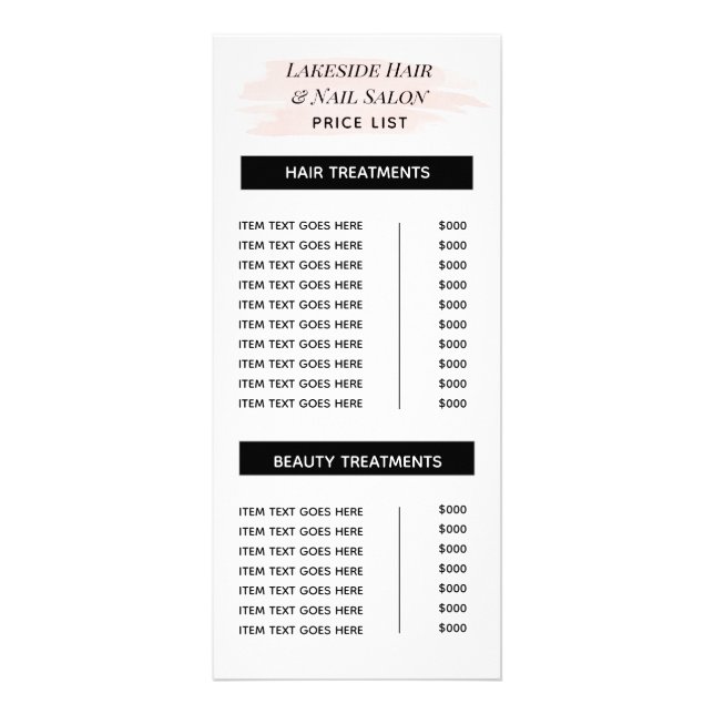 Carte Publicitaire Salon simple Watercolor Tarifs Services (Devant)