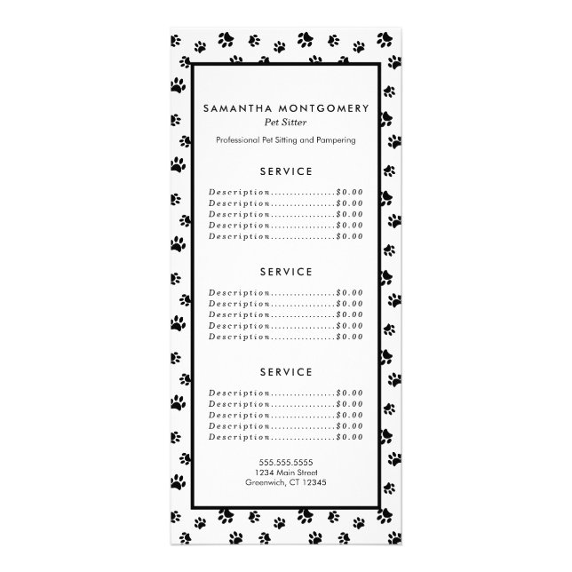 Carte Publicitaire Services de gardiennage d'animaux Black Paw Prints (Devant)