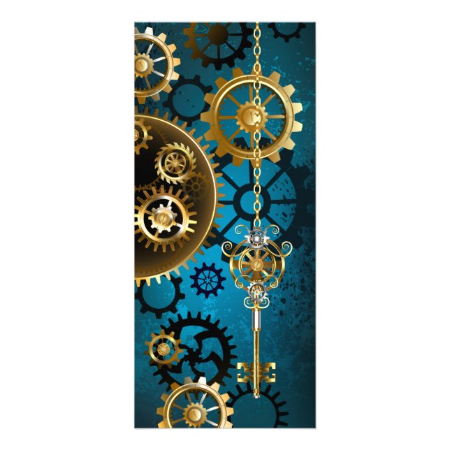 Carte Publicitaire Steampunk Arrière - plan turquoise avec Gears (Devant)