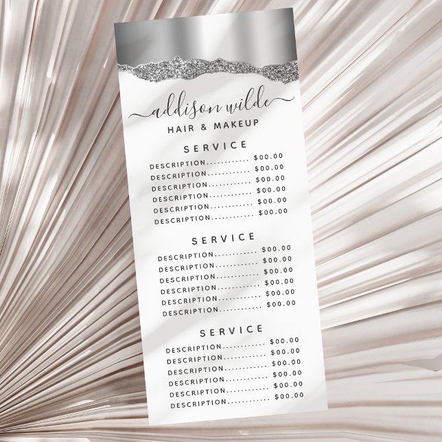 Carte Publicitaire Tarif de la prestation de glamour Silver Glitter D (Créateur téléchargé)