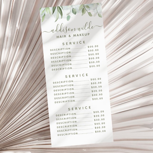 Carte Publicitaire Tarif de service floral de verdure aquarelle rusti (Créateur téléchargé)