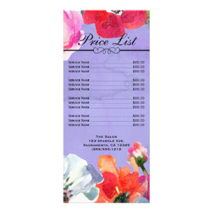 Carte Publicitaire Tarif du salon de beauté floral peint en gras viol