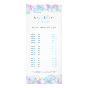Carte Publicitaire tarif parties scintillant pastel bleu pastel