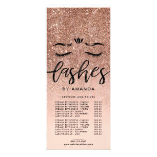 Carte Publicitaire Tarif Rose Gold Parties scintillant Ombre Lashes