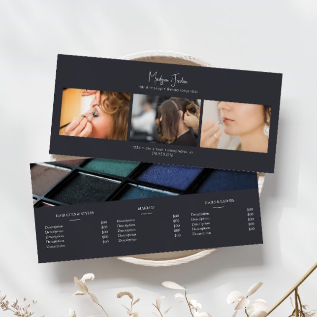 Carte Publicitaire Tarif Service de Maquillage et Coiffure Dark Charc (Créateur téléchargé)