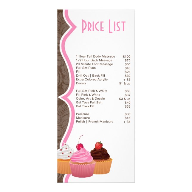 Carte Publicitaire Tarifs de 4"x9" Coupe gâteaux boulangerie Sweet Tr (Dos)