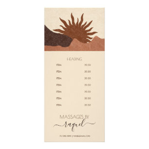 Carte Publicitaire Tarifs de massage au soleil de sable terracotta Bo