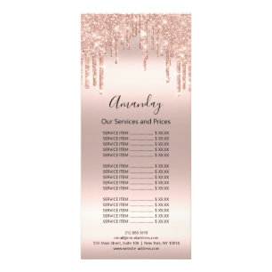 Carte Publicitaire Tarifs Liste Hair Maquillage Lashes Rose de cire à