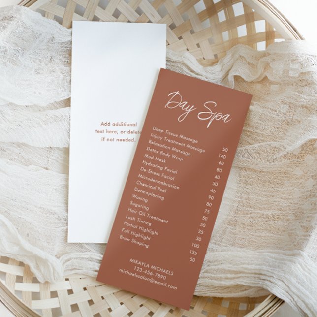 Carte Publicitaire Tarifs minimaux pour Spa et salon en terre cuite (Créateur téléchargé)