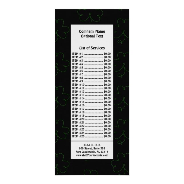 Carte Publicitaire Trèfle vert Saint Patrick Chance Charms (Devant)