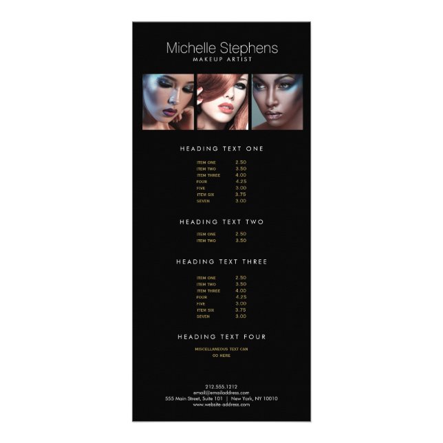 Carte Publicitaire Trio photo moderne pour artistes maquillage Noir (Devant)