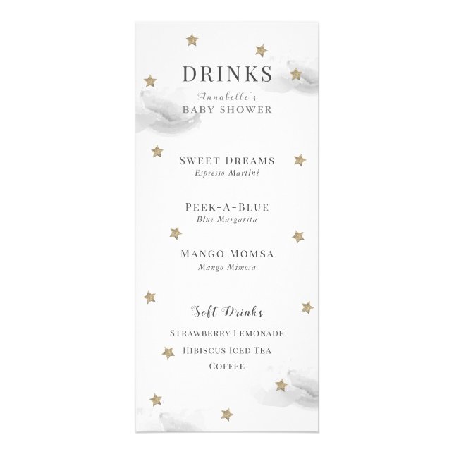 Carte Publicitaire Twinkle Little Star Baby shower Grey Drink Memu (Devant)