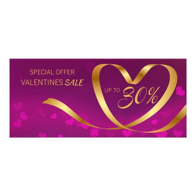 Carte Publicitaire Valentine's Day Purple Gold Heart Ribbon rabais (Devant)
