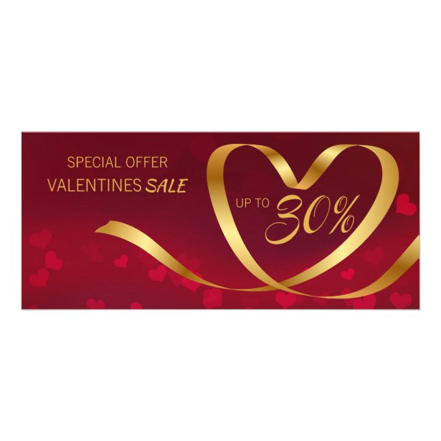 Carte Publicitaire Valentine's Day Red Gold Heart Ribbon Remise (Devant)