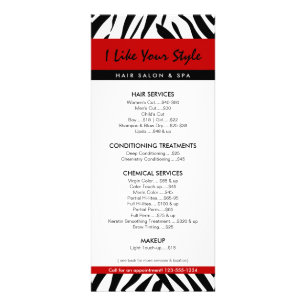 Carte Publicitaire Zebra Print, Salon de cheveux Tarifs