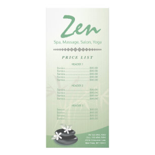 Carte Publicitaire ZEN Stone YOGA SPA Massage Beauté Salon Tarifs
