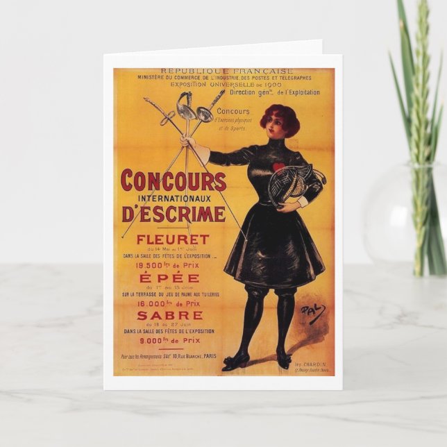 Carte Publicité vintage de Concours d'escrime ! (Devant)