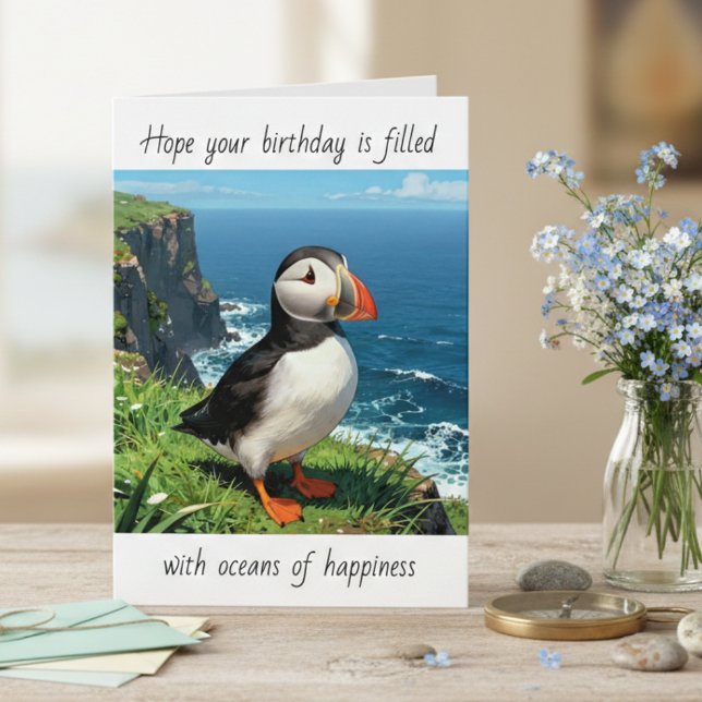 Carte Puffin Happy Birthday Wishes (Créateur téléchargé)