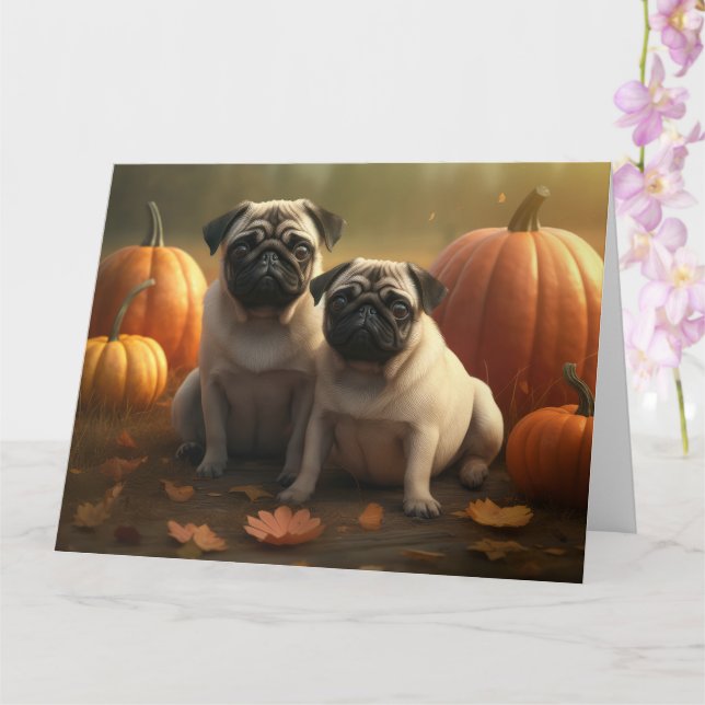 Carte Pug chiot automne délice citrouille (Orchidée)