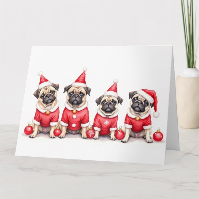 Carte Pug Christmas Dress Santa Hat (Devant)